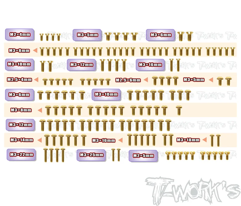 GSS-XB2D'26Gold Plated Steel Screw Set 142pcs. ( For Xray XB2D'26 )