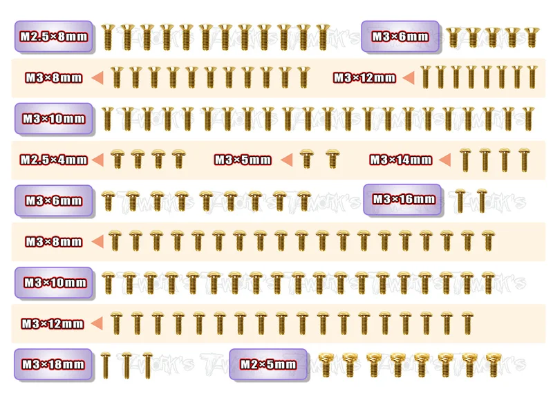 GSS-XB4'22Gold Plated Steel Screw Set 146pcs. ( For Xray XB4'22 )