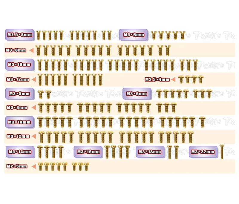 GSS-XB4'25 Gold Plated Steel Screw Set 159pcs.( For Xray XB4'25 )