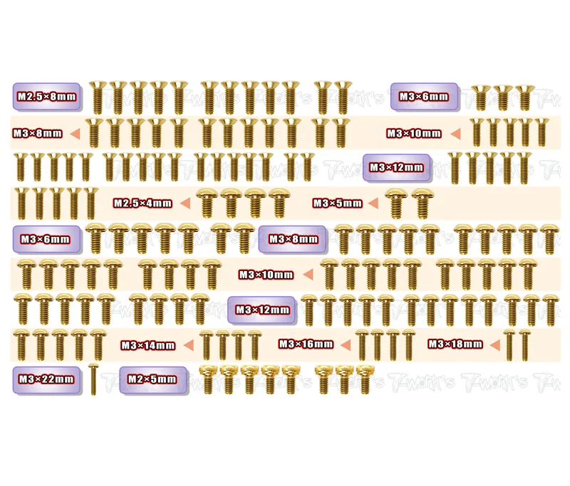GSS-XB4D'24 Gold Plated Steel Screw Set 147pcs.( For Xray XB4D'24 )