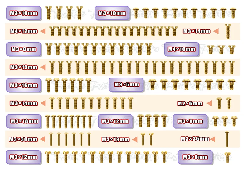 GSS-XB8'21 Gold Plated Steel Screw Set 137pcs. ( For Xray XB8 2021 )