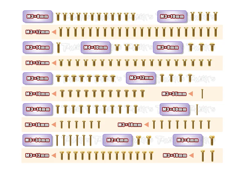 GSS-XB8'22Gold Plated Steel Screw Set 139pcs. ( For Xray XB8 2022 )