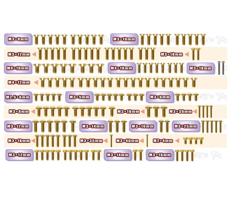 GSS-XB8'25 Gold Plated Steel Screw Set 161pcs. ( For Xray XB8'25 )