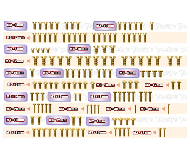GSS-XB8E'26Gold Plated Steel Screw Set 135pcs. ( For Xray XB8E'26 )