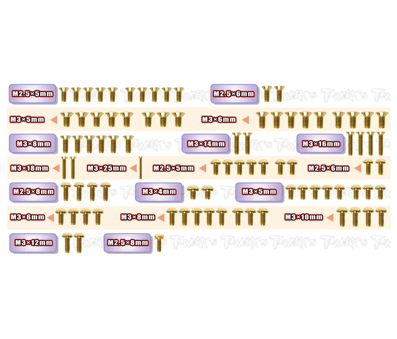 GSS-XP10 Gold Plated Steel Screw Set 86pcs. ( For Xray XP10/X10'26 )