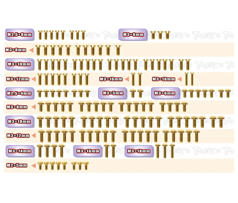 GSS-XT4'25 Gold Plated Steel Screw Set 151pcs.( For Xray XT4'25 )