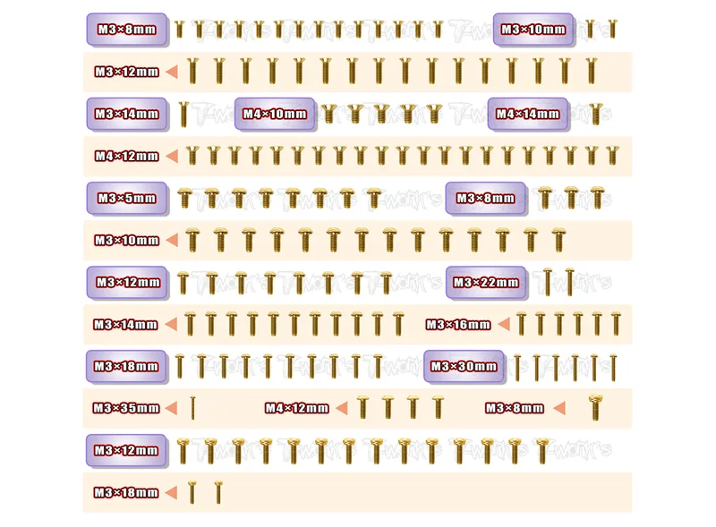 GSS-XT8'22Gold Plated Steel Screw Set 150pcs. ( For Xray XT8 2022 )