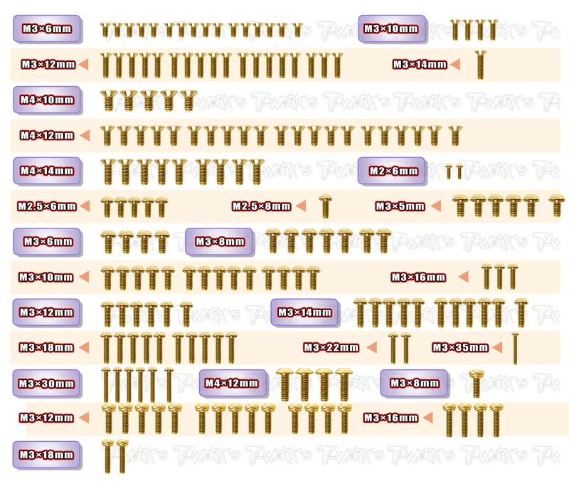 GSS-XT8'24 Gold Plated Steel Screw Set 177pcs. ( For Xray XT8'24 )