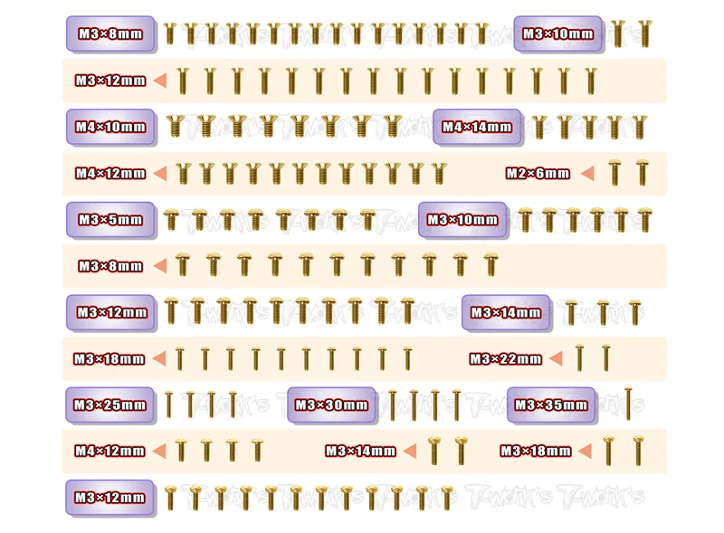 GSS-XT8E'22Gold Plated Steel Screw Set 140pcs. ( For Xray XT8E 2022 )