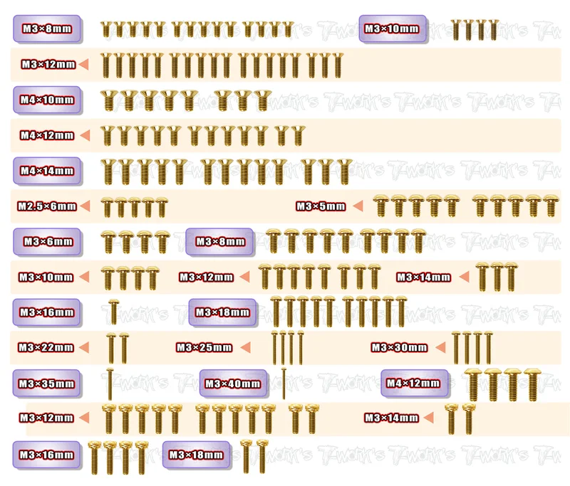 GSS-XT8E'24 Gold Plated Steel Screw Set 159pcs. ( For Xray XT8E'24 )