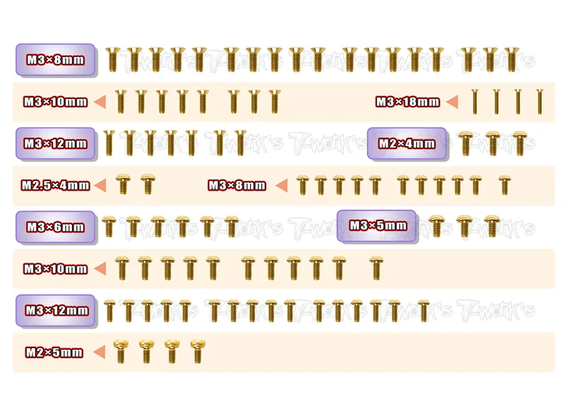 GSS-YD2SXIII Gold Plated Steel Screw Set 93pcs. ( For Yokomo YD2 SXIII )