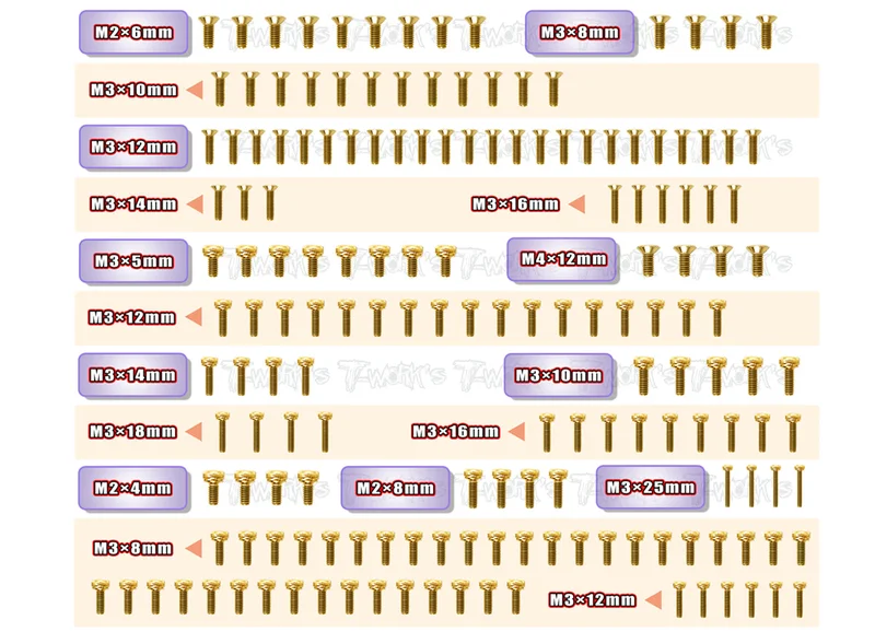 GSSU-MBX8R-TGold Plated Steel Upper & Tranmission Screw set ( UFO Head ) 165pcs. ( For Mugen MBX8R )