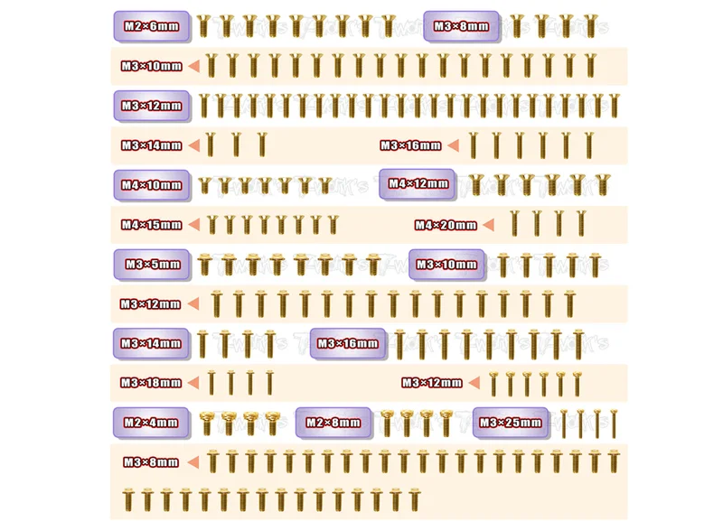GSSU-MBX8RGold Plated Steel UFO Screw Set 195pcs. ( For Mugen MBX8R )