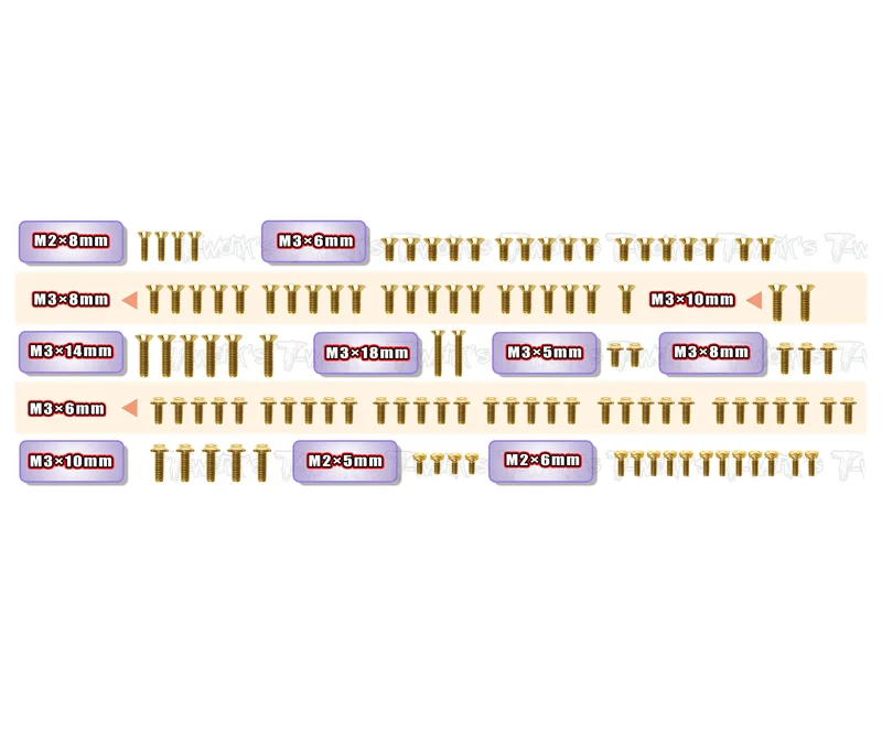 GSSU-MS2.0Gold Plated Steel UFO Screw Set 110pcs. ( For Yokomo MS2.0 )