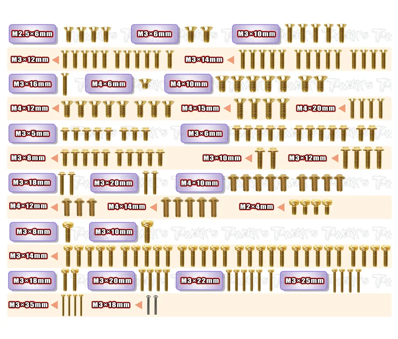 GSSU-NB482.2 Gold Plated Steel UFO Screw Set 175pcs.( For Tekno NB48 2.2 )