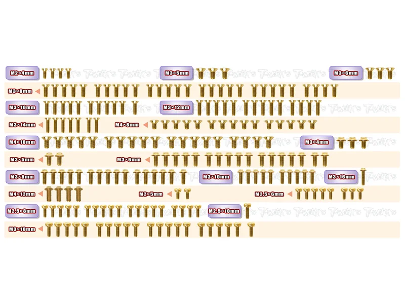 GSSU-NITRO'25 Gold Plated Steel UFO Screw Set 209pcs. ( For RAPTOR 1:8 GT NITRO )