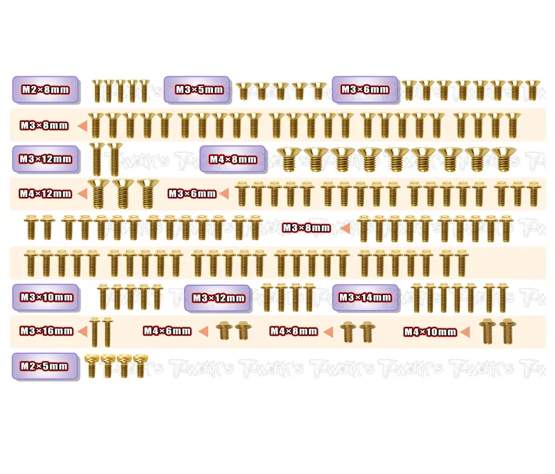 GSSU-R8.4ES Gold Plated Steel UFO Screw Set 153pcs.( For ARC R8.4 ES )