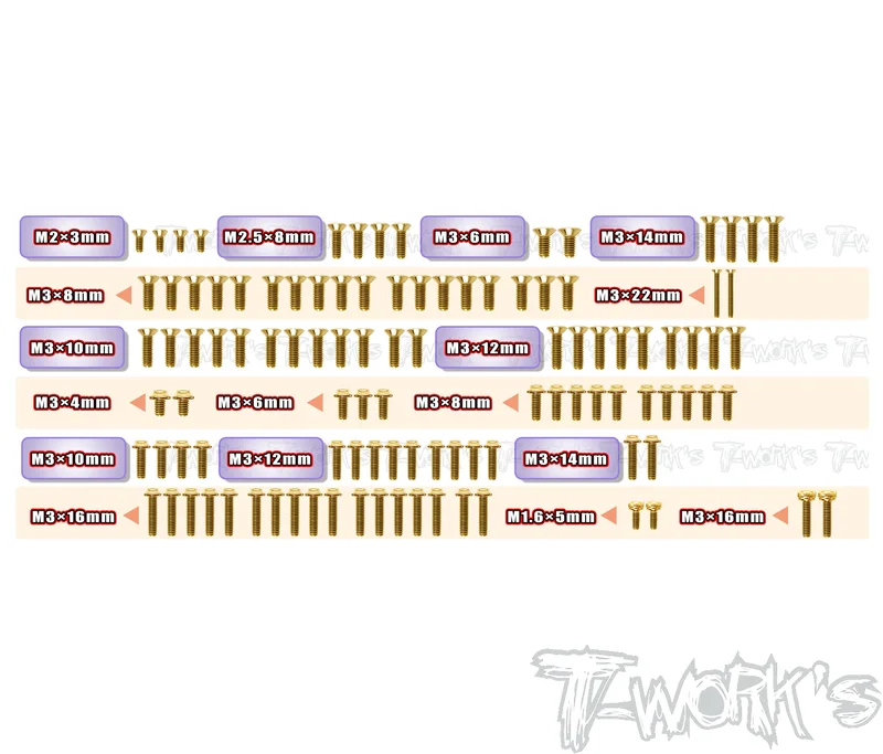 GSSU-RC10B7.1C Gold Plated Steel UFO Screw Set 106pcs. ( For Team Associated RC10 B7.1C )