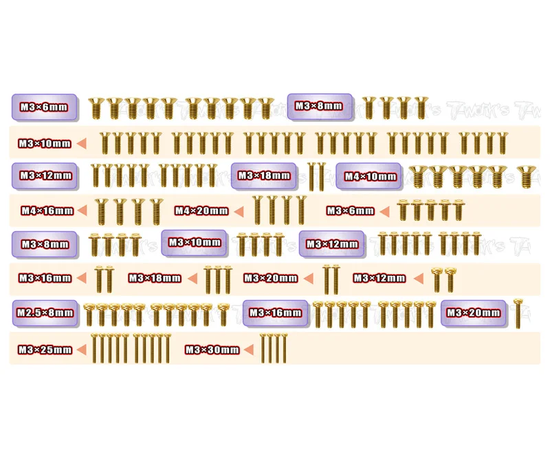 GSSU-SBX4E Gold Plated Steel UFO Screw Set 136pcs.( For WIRC SBX4E )