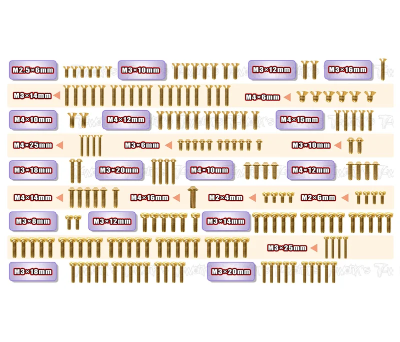GSSU-SCT4102.0 Gold Plated Steel UFO Screw Set 180pcs.( For Tekno SCT4102.0 )