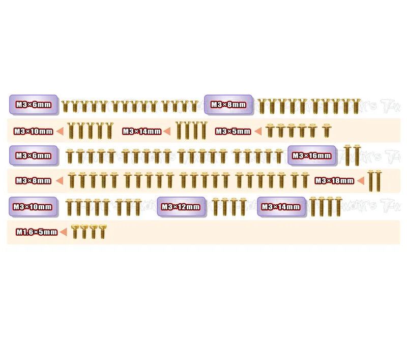 GSSU-TA08R Gold Plated Steel UFO Screw Set 105pcs. ( For Tamiya TA08R )