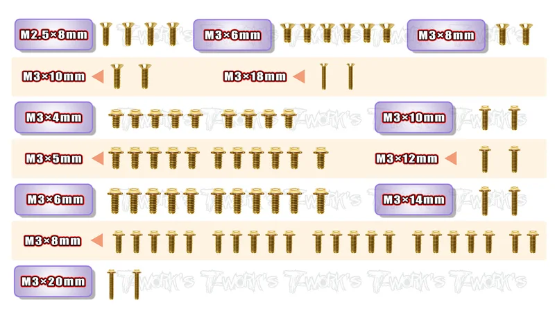 GSSU-X4'23-T Gold Plated Steel Upper & Tranmission Screw set ( UFO Head ) 77pcs. ( For Xray X4 2023 )