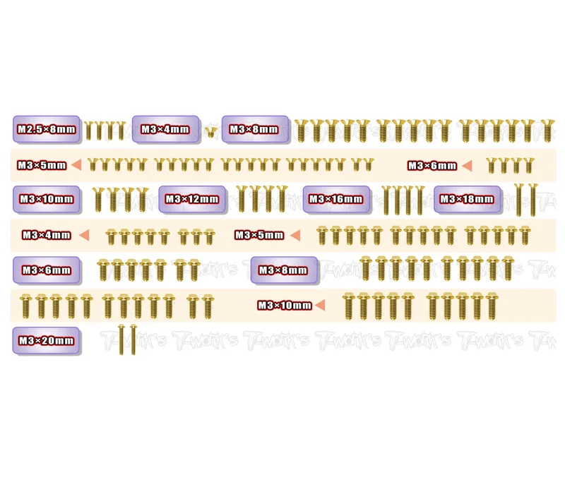 GSSU-X4'25 Gold Plated Steel UFO Screw Set 125pcs.( For Xray X4'25 )