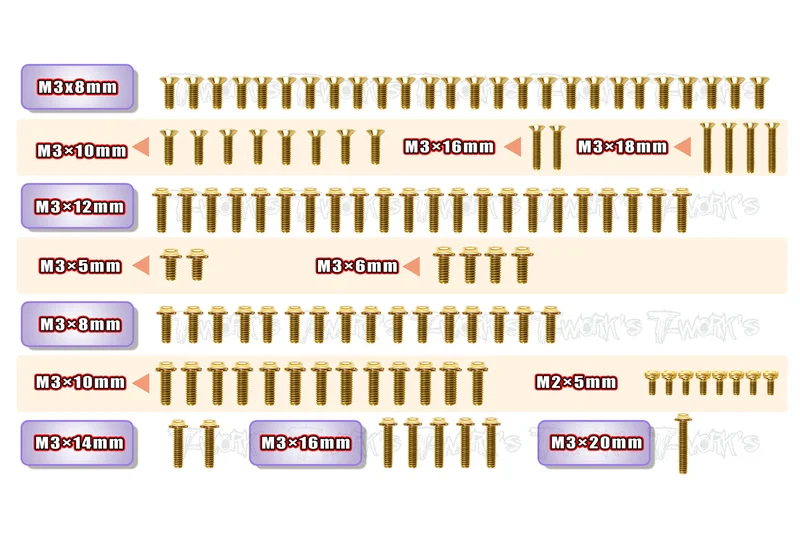 GSSU-XB2'22Gold Plated Steel UFO Screw Set 113pcs. ( For Xray XB2'22 )
