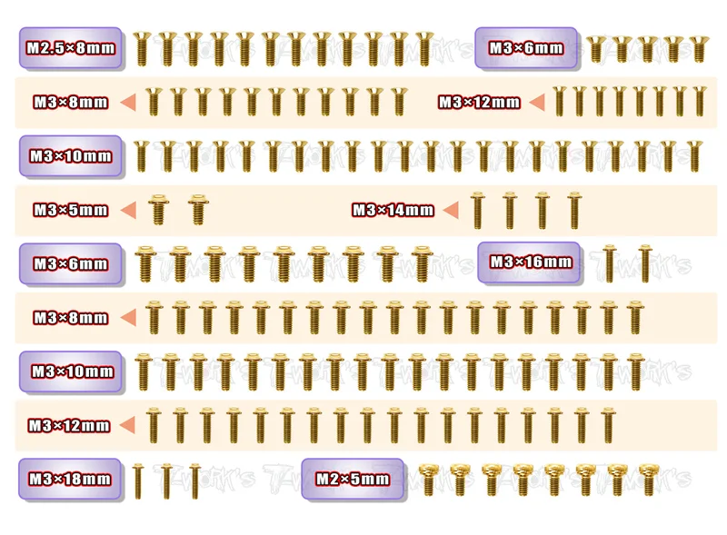 GSSU-XB4'22 Gold Plated Steel UFO Screw Set 142pcs. ( For Xray XB4'22 )