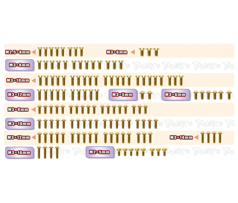 GSSU-XB4D'26 Gold Plated Steel UFO Screw Set 136pcs. ( For Xray XB4D'26 )