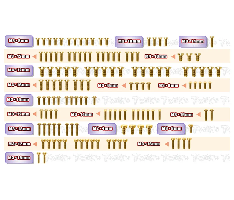 GSSU-XB8'26Gold Plated Steel UFO Screw Set 136pcs. ( For Xray XB8'26 )