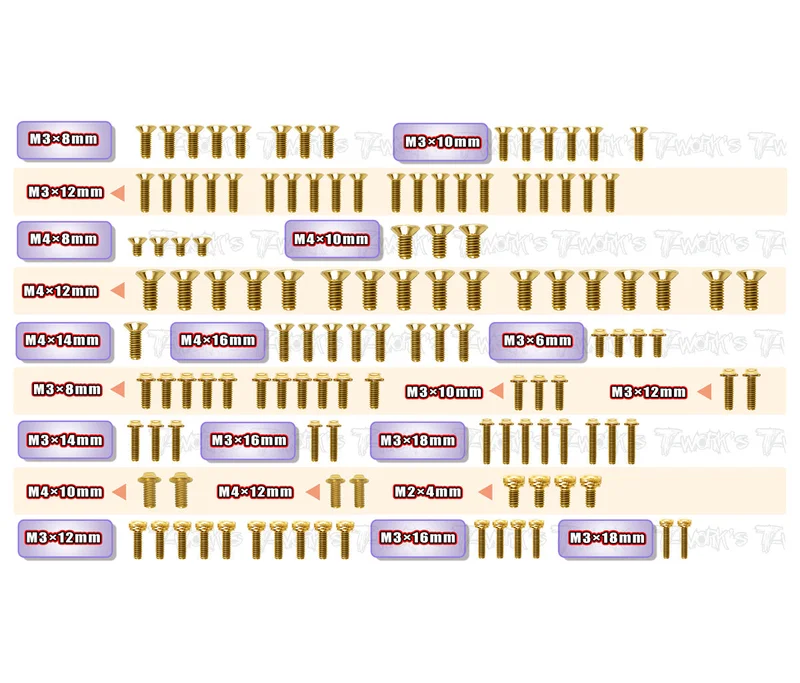 GSSU-XB8E'26Gold Plated Steel UFO Screw Set 124pcs. ( For Xray XB8E'26 )