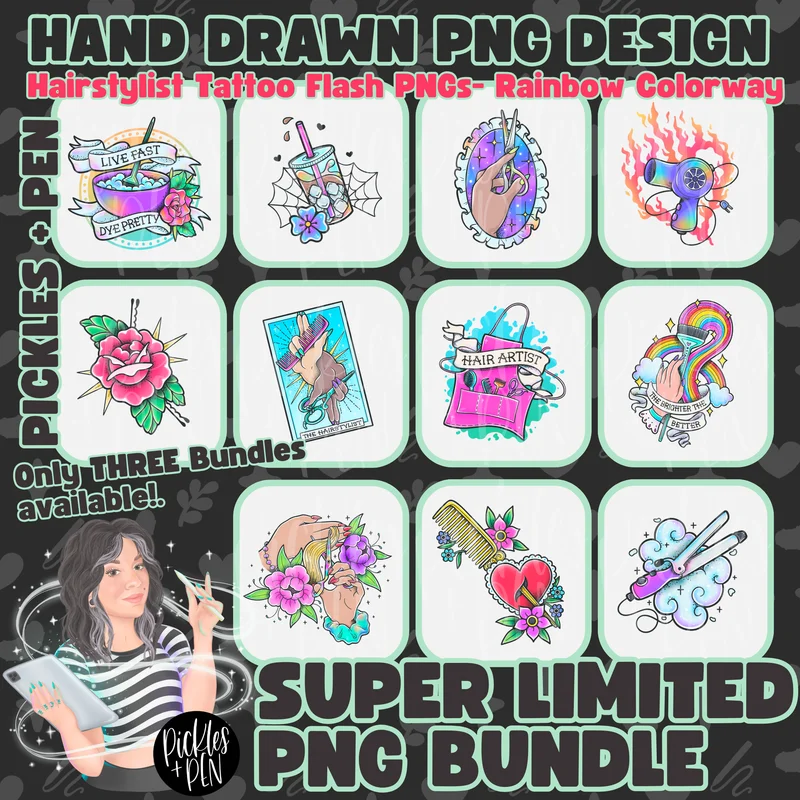 HAIRSTYLIST: Tattoo Flash Career Series RAINBOW PNGs [LIMITED]