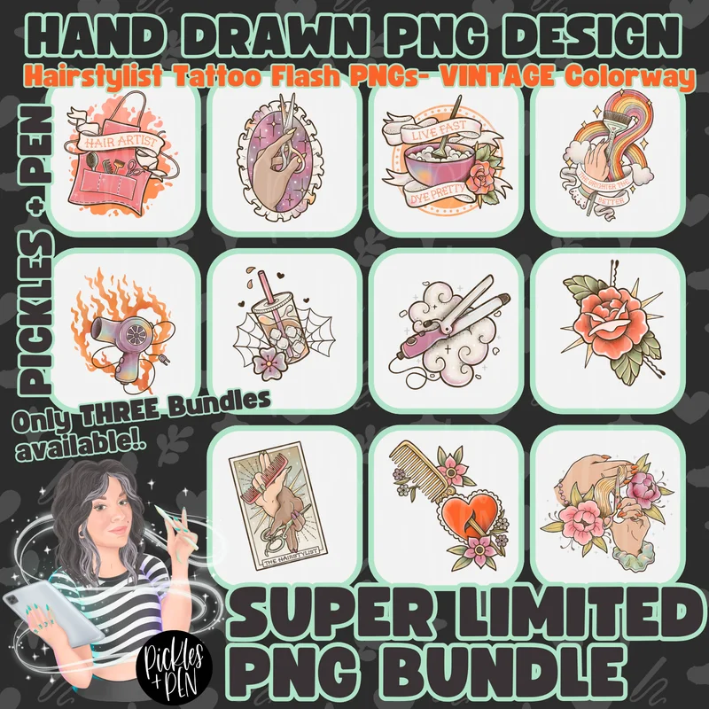 HAIRSTYLIST: Tattoo Flash Career Series VINTAGE PNGs [LIMITED]