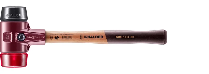HALDER SIZE 60 SIMPLEX MALLET WITH SIZE 2.36" BLACK COMPOSITE RUBBER & RED PLASTIC FACES | 3026.060