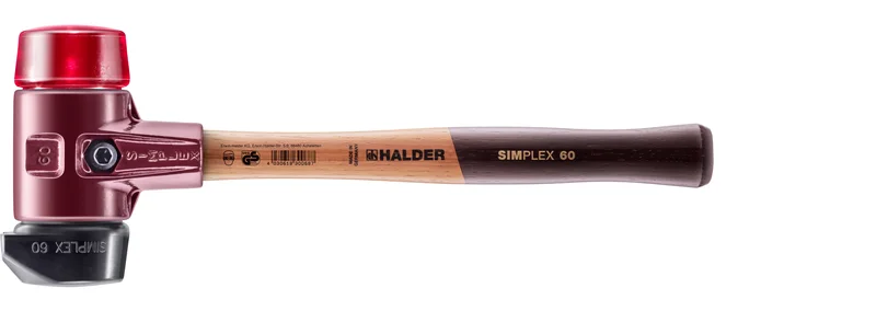 HALDER SIZE 60 SIMPLEX MALLET WITH SIZE 2.36" BLACK COMPOSITE RUBBER "STAND-UP" & RED PLASTIC FACES | 3026.260