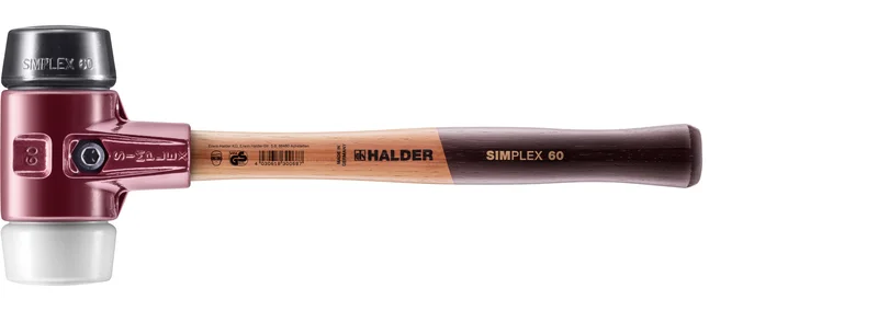 HALDER SIZE 60 SIMPLEX MALLET WITH SIZE 2.36" BLACK COMPOSITE RUBBER & WHITE SUPERPLASTIC FACES | 3027.060