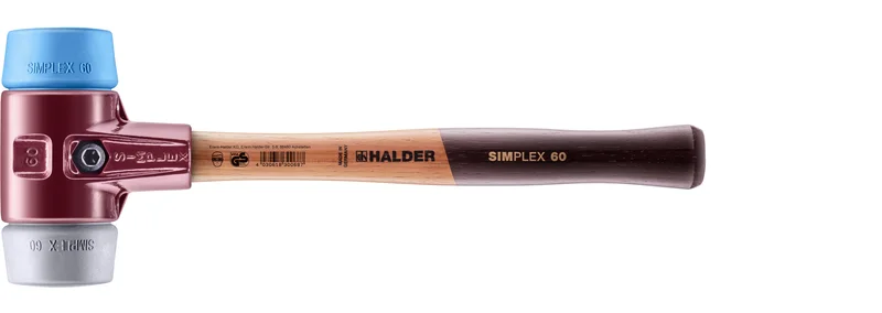 HALDER SIZE 60 SIMPLEX MALLET WITH SIZE 2.36"BLUE SOFT RUBBER & GREY RUBBER FACES | 3013.060