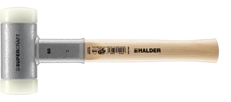 HALDER SIZE 60 SUPERCRAFT-MALLET NON-REBOUND, HICKORY HANDLE, size 2.36" NYLON FACES | 3366.060