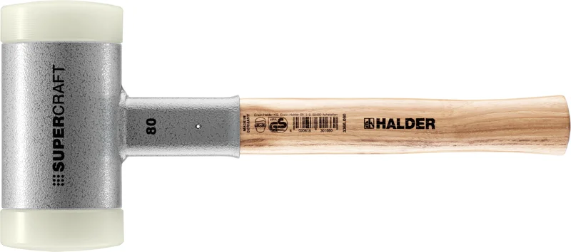 HALDER SIZE 80 SUPERCRAFT-MALLET NON-REBOUND, HICKORY HANDLE, SIZE 3.15" NYLON FACES | 3366.080