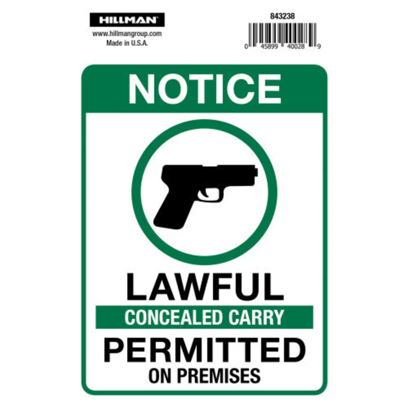Hillman Adhesive Concealed Carry Permitted Sign