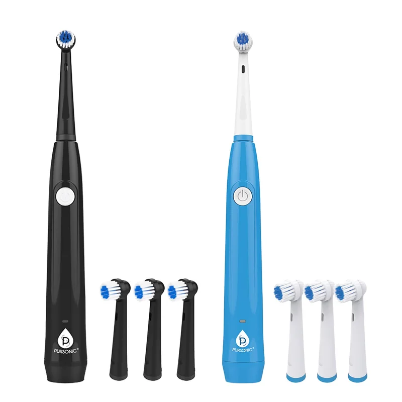 Hims and Hers Pursonic USB Rechargeable Rotary Toothbrush Bundle Black & White Set with 6 Brush Heads and UV Sanitizer Design