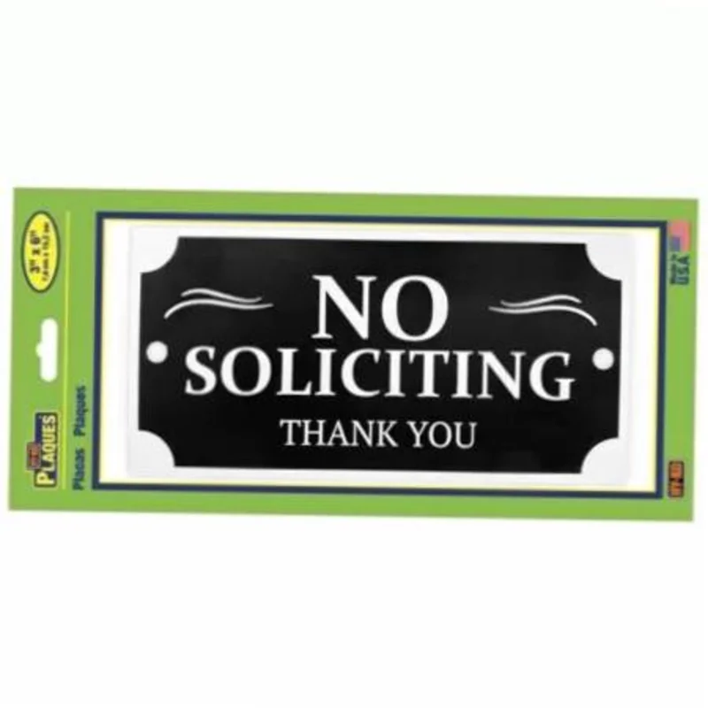 Hy-Ko No Soliciting Plaque 3 x 6, Plastic, Includes Adhesive Tape