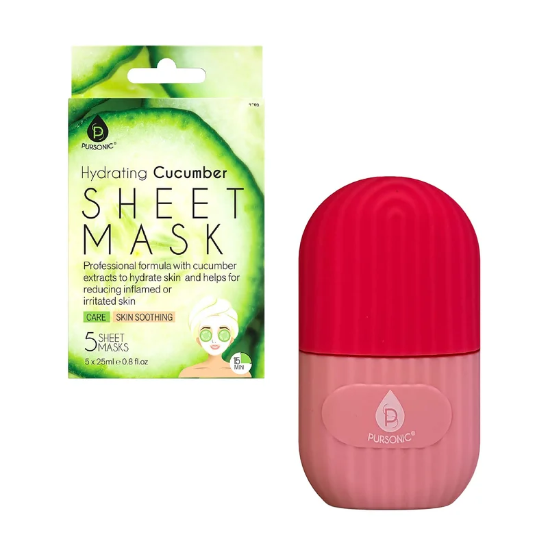 Ice Cube Facial Roller Massager & Hydrating Cucumber Sheet Masks Your Ultimate Skincare Refresh Kit