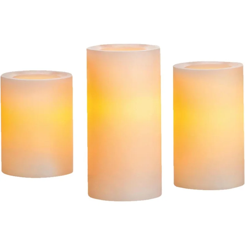 Inglow 3 In. Dia. Cream Wax Pillar Flameless Candle Set (3-Pack)
