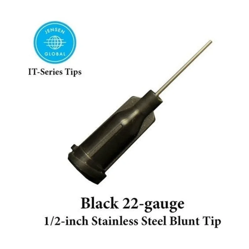 Jensen Industrial Dispensing Tips (Push-On & Luer-Lock) Family - Steel 1/2-Inch Black 22-Gauge