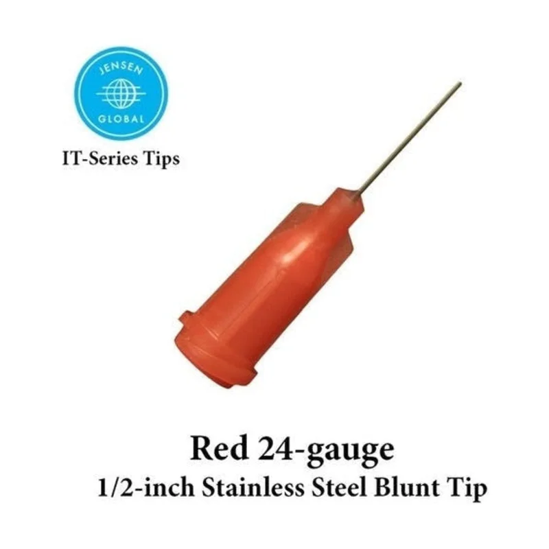 Jensen Industrial Dispensing Tips (Push-On & Luer-Lock) Family - Steel 1/2-Inch Red 24-Gauge