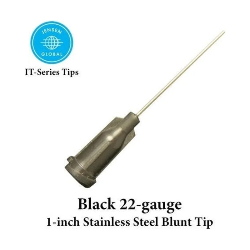 Jensen Industrial Dispensing Tips (Push-On & Luer-Lock) Family - Steel 1-Inch Black 22-Gauge