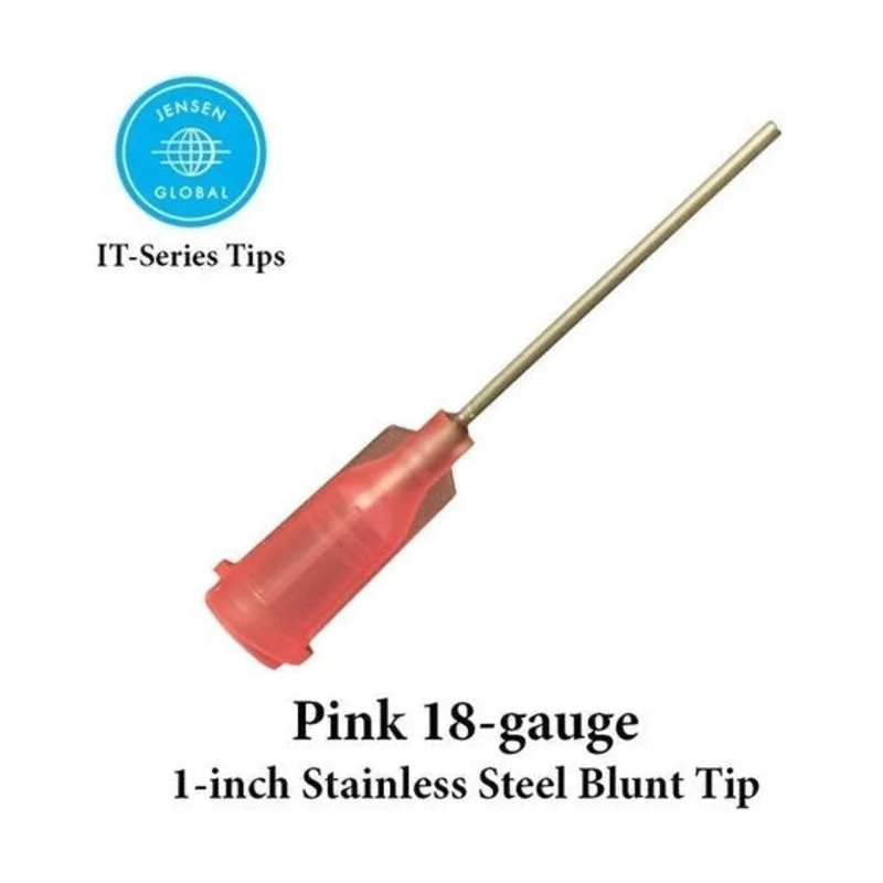 Jensen Industrial Dispensing Tips (Push-On & Luer-Lock) Family - Steel 1-Inch Pink 18-Gauge