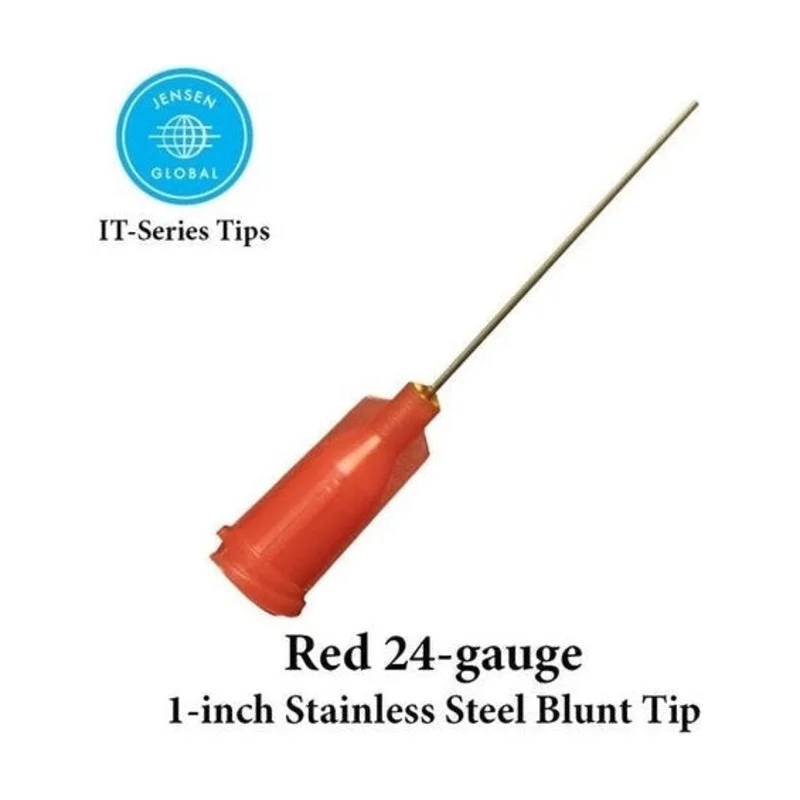 Jensen Industrial Dispensing Tips (Push-On & Luer-Lock) Family - Steel 1-Inch Red 24-Gauge